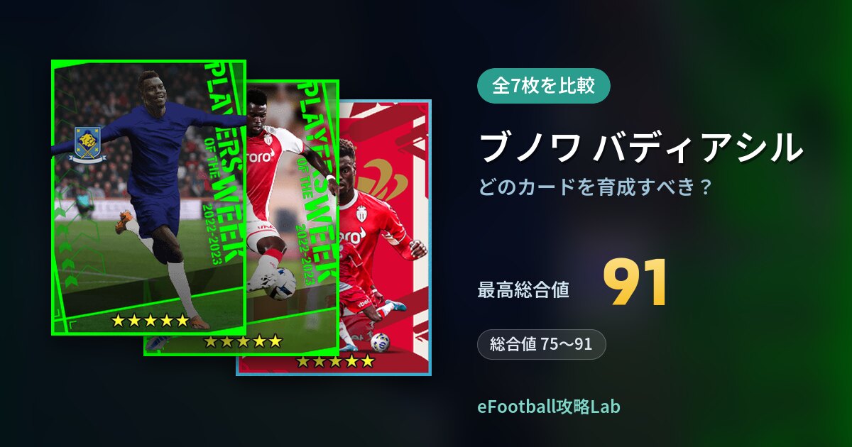 【イーフト】ブノワ バディアシルはどのカードを育成すべき？全7枚を比較