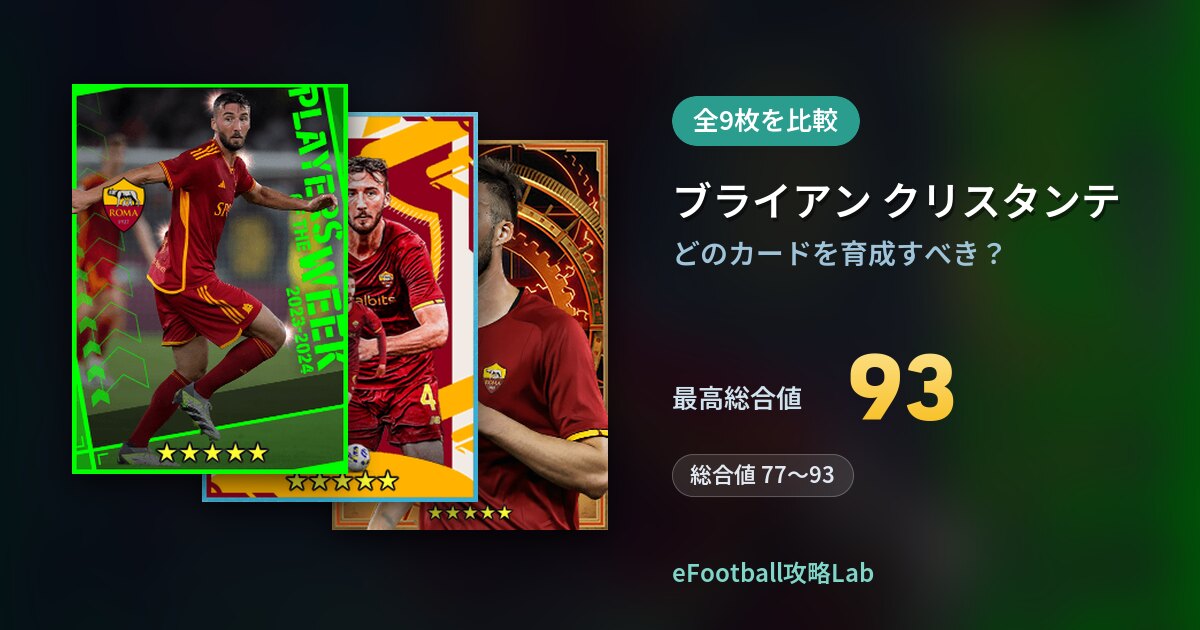【イーフト】ブライアン クリスタンテはどのカードを育成すべき?全9枚を比較