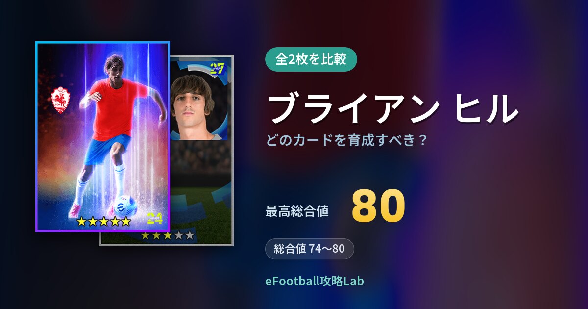 【イーフト】ブライアン ヒルはどのカードを育成すべき？全2枚を比較