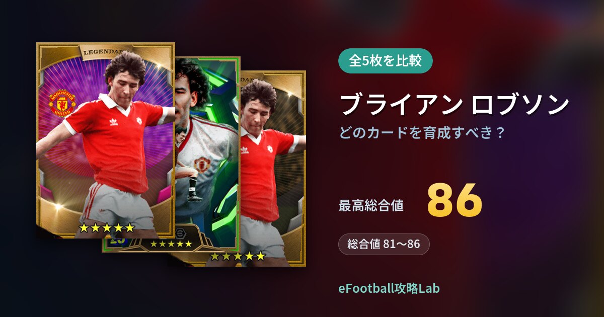 【イーフト】ブライアン ロブソンはどのカードを育成すべき？全5枚を比較