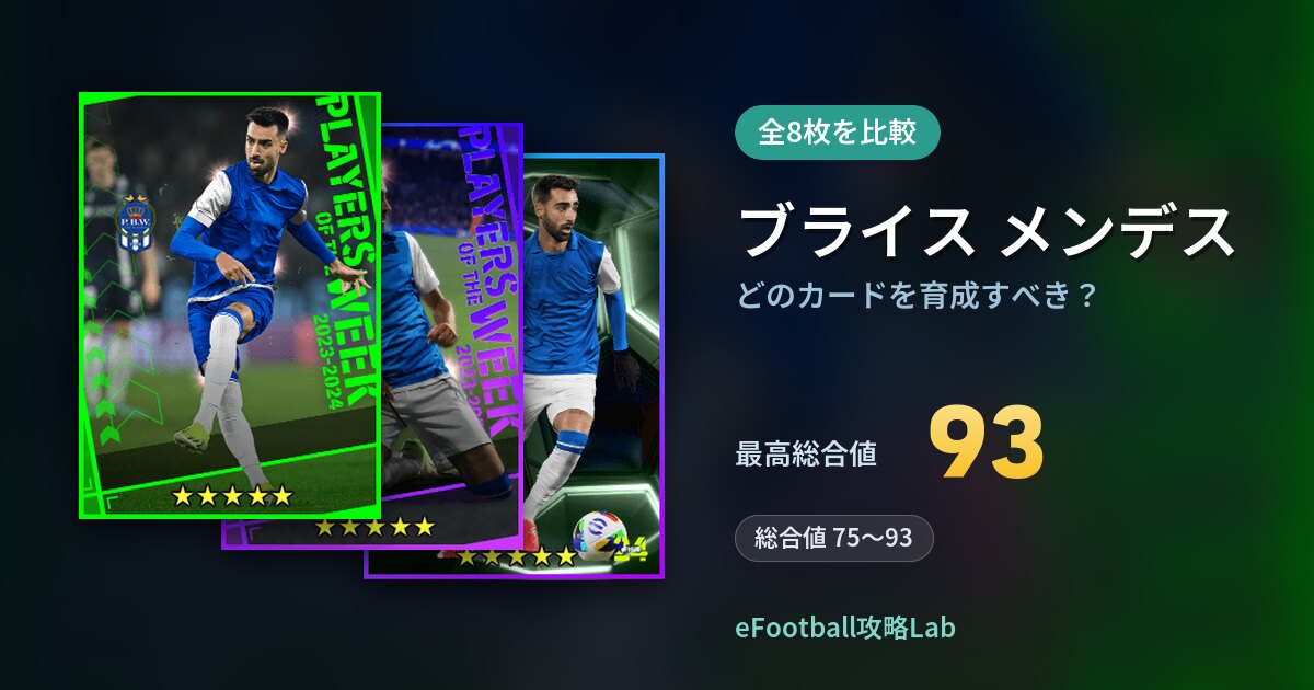 【イーフト】ブライス メンデスはどのカードを育成すべき？全8枚を比較