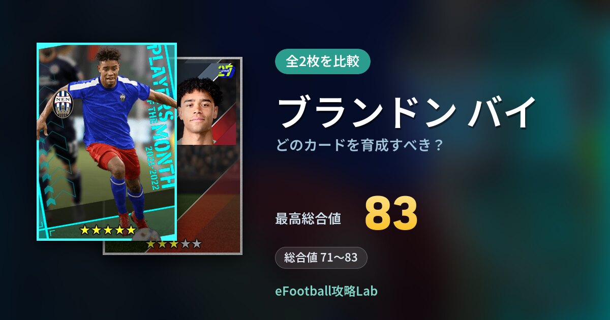 【イーフト】ブランドン バイはどのカードを育成すべき？全2枚を比較
