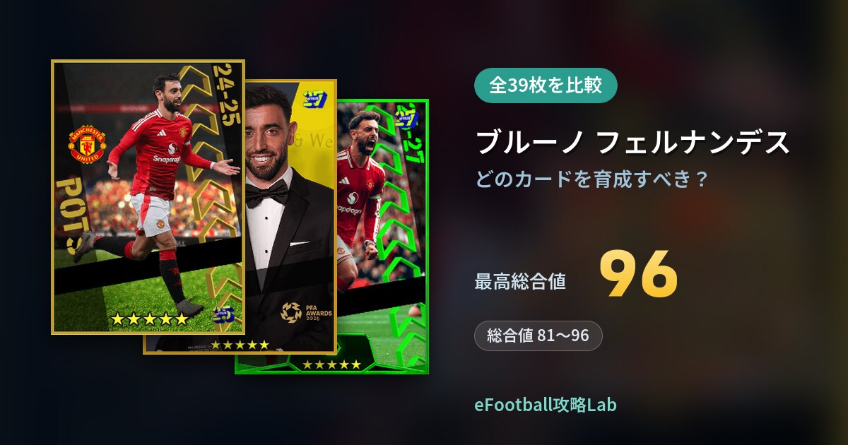 【イーフト】ブルーノ フェルナンデスはどのカードを育成すべき?全39枚を比較