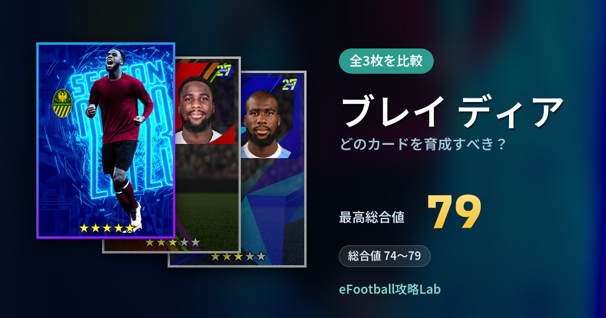 【イーフト】ブレイ ディアはどのカードを育成すべき？全3枚を比較