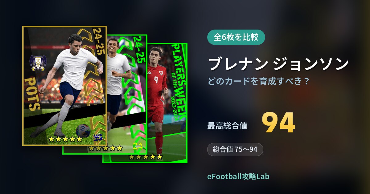 【イーフト】ブレナン ジョンソンはどのカードを育成すべき？全6枚を比較