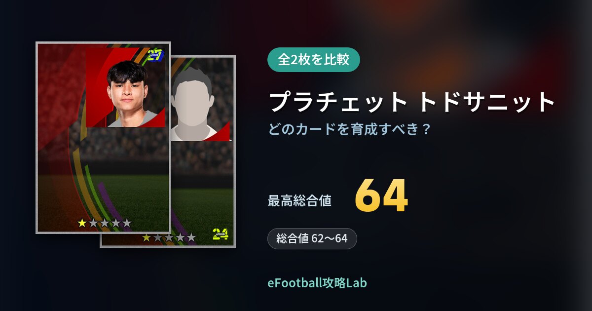 【イーフト】プラチェット トドサニットの育成カード比較（全2枚）