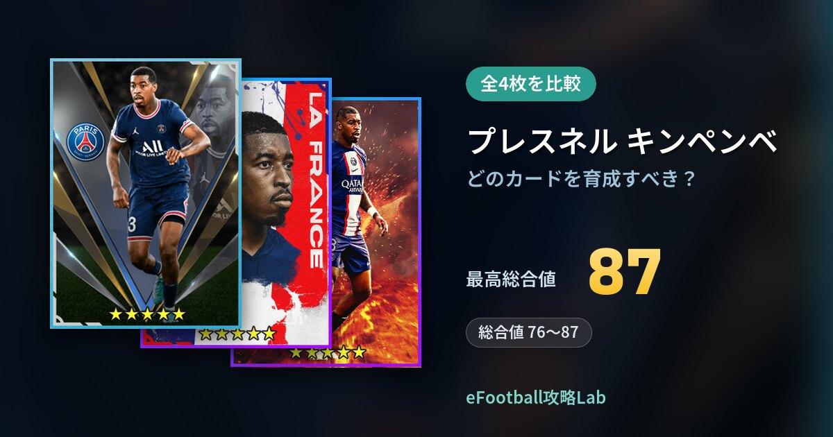 【イーフト】プレスネル キンペンベはどのカードを育成すべき？全4枚を比較