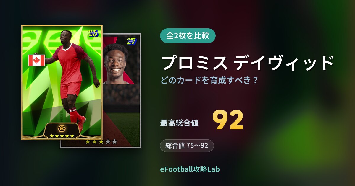 【イーフト】プロミス デイヴィッドはどのカードを育成すべき？全2枚を比較