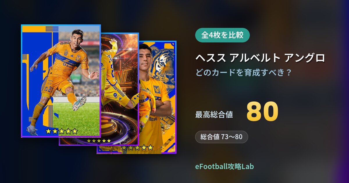 【イーフト】ヘスス アルベルト アングロの育成カード比較（全4枚）