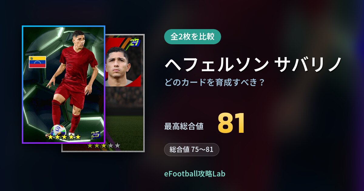 【イーフト】ヘフェルソン サバリノはどのカードを育成すべき？全2枚を比較