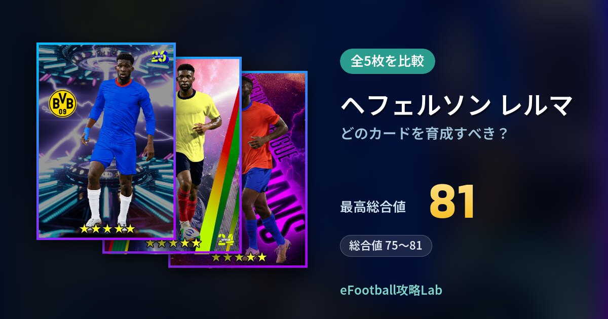 【イーフト】ヘフェルソン レルマはどのカードを育成すべき?全5枚を比較