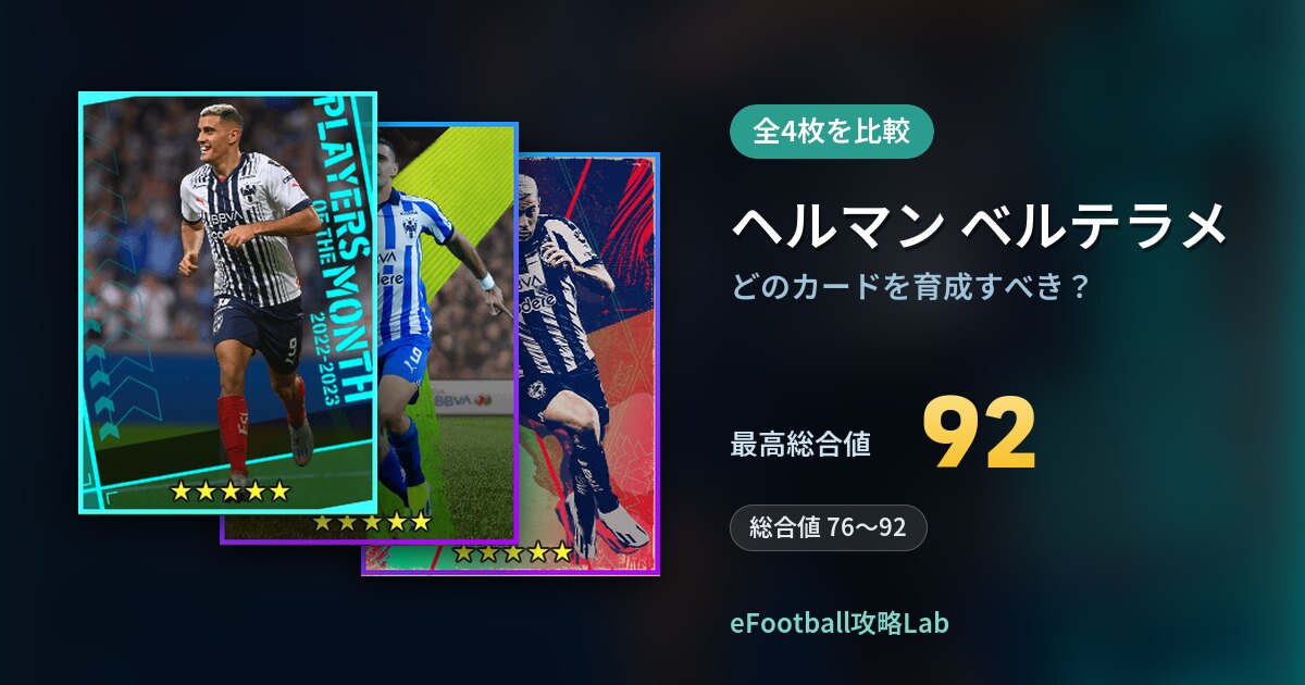 【イーフト】ヘルマン ベルテラメはどのカードを育成すべき？全4枚を比較
