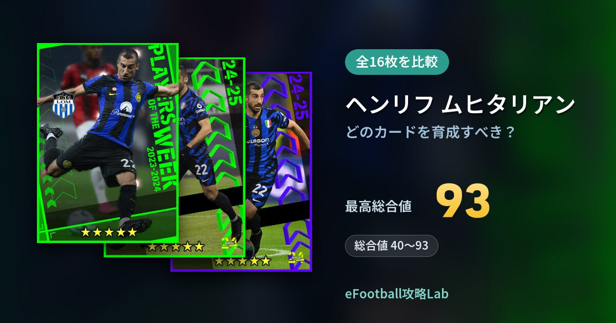 【イーフト】ヘンリフ ムヒタリアンはどのカードを育成すべき？全16枚を比較