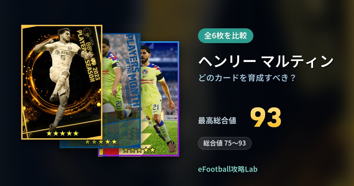 【イーフト】ヘンリー マルティンはどのカードを育成すべき？全6枚を比較