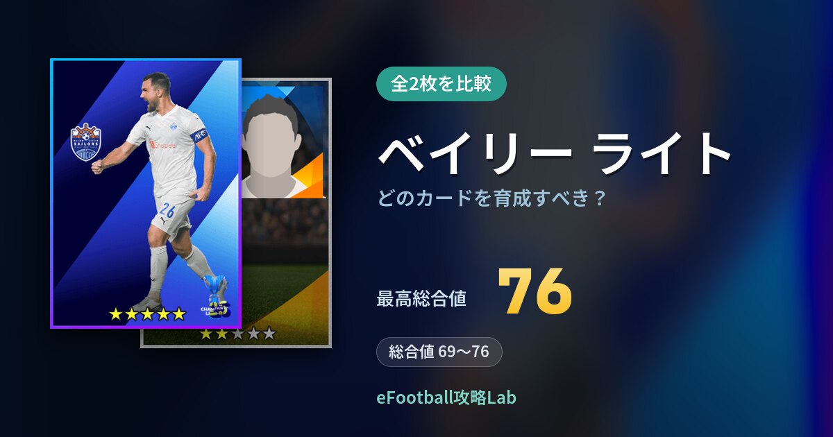 【イーフト】ベイリー ライトはどのカードを育成すべき？全2枚を比較