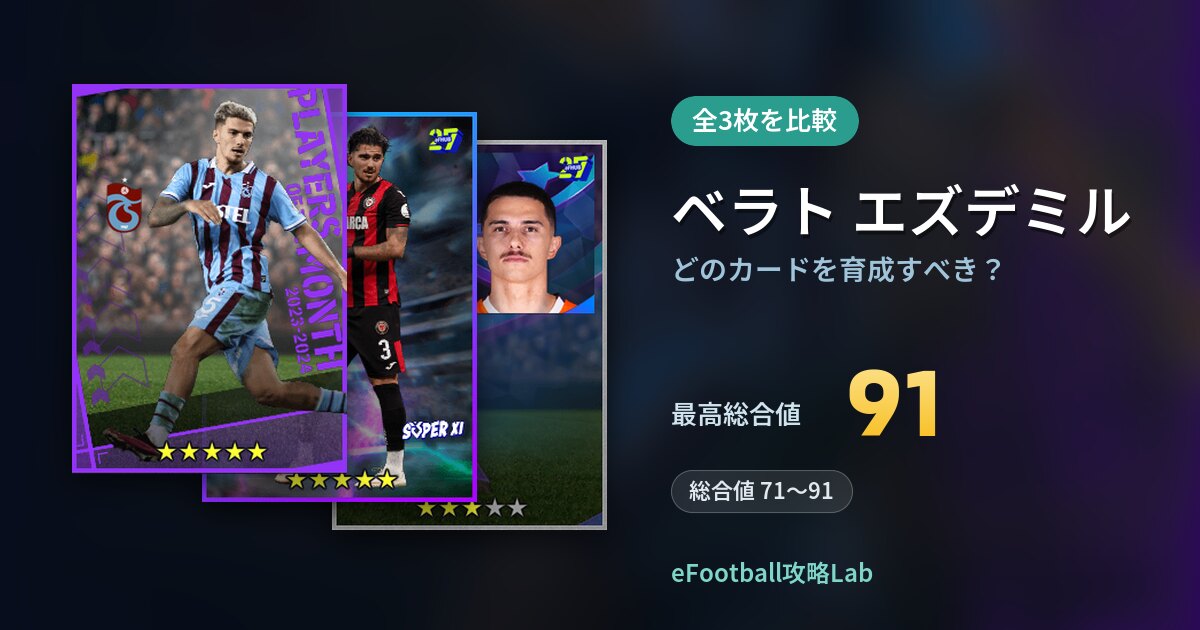 【イーフト】ベラト エズデミルはどのカードを育成すべき？全3枚を比較