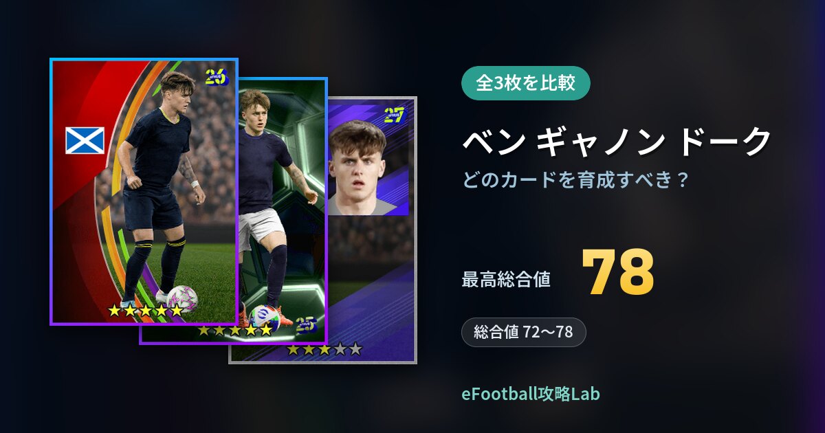 【イーフト】ベン ギャノン ドークはどのカードを育成すべき？全3枚を比較
