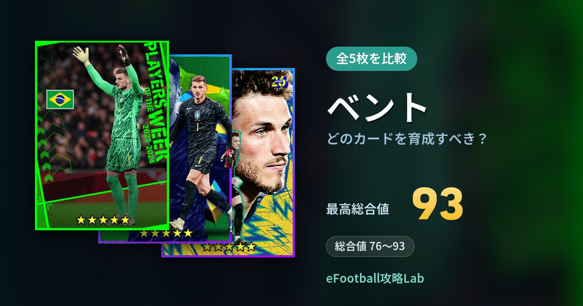 【イーフト】ベントはどのカードを育成すべき？全5枚を比較