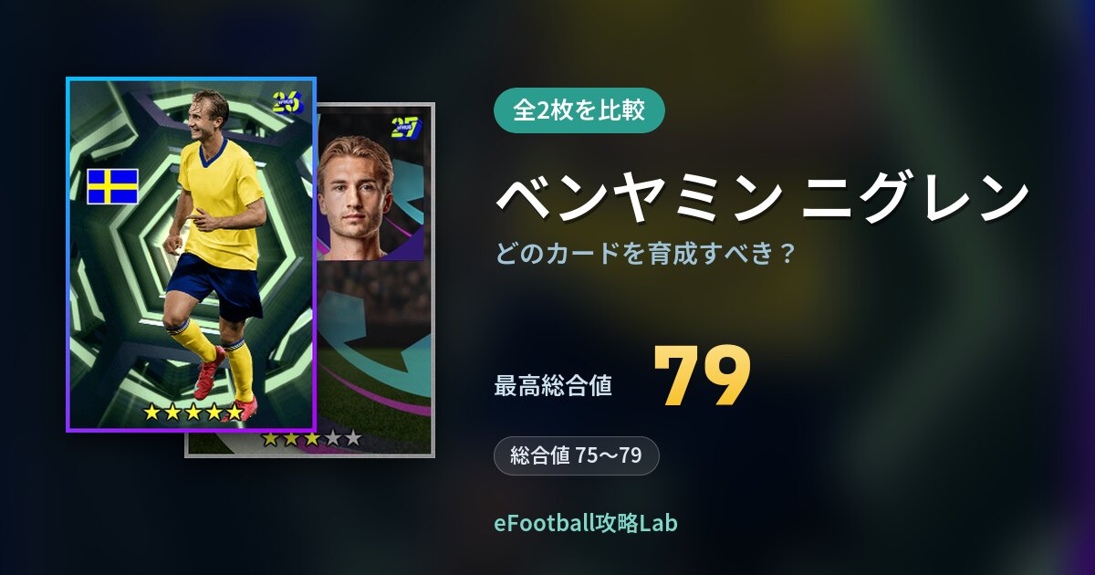 【イーフト】ベンヤミン ニグレンはどのカードを育成すべき？全2枚を比較