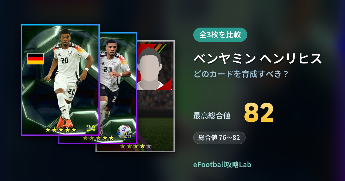 【イーフト】ベンヤミン ヘンリヒスはどのカードを育成すべき？全3枚を比較