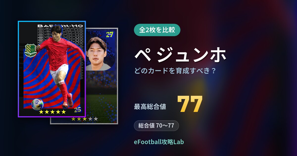 【イーフト】ペ ジュンホはどのカードを育成すべき？全2枚を比較