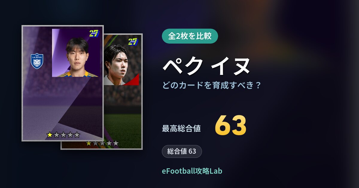 【イーフト】ペク イヌはどのカードを育成すべき？全2枚を比較