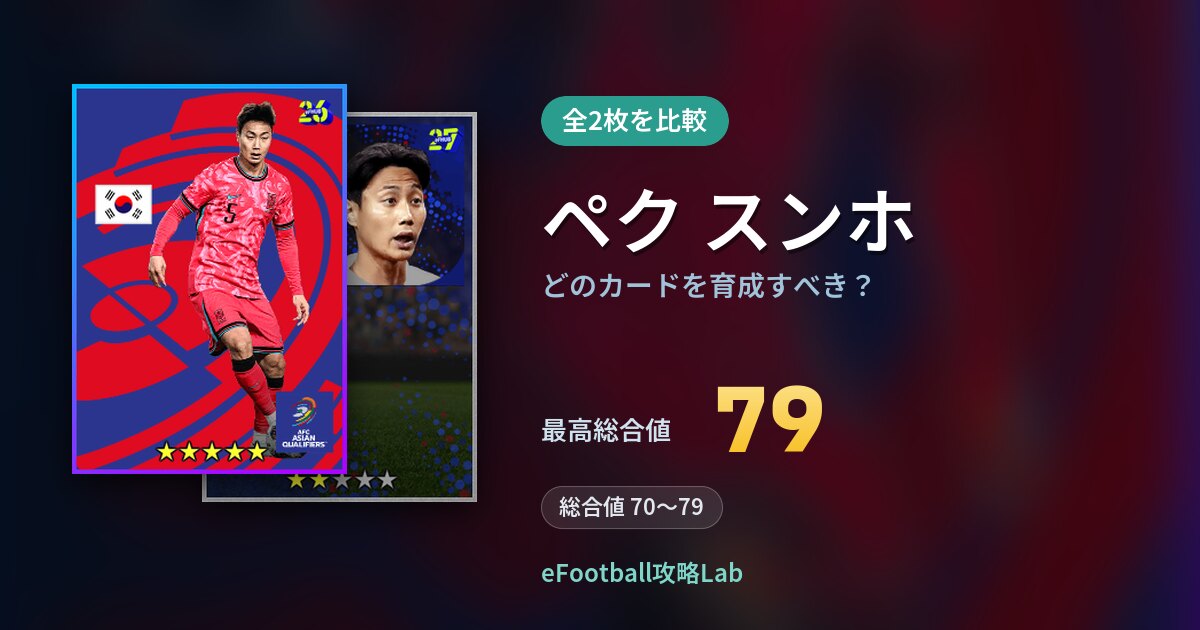 【イーフト】ペク スンホはどのカードを育成すべき？全2枚を比較