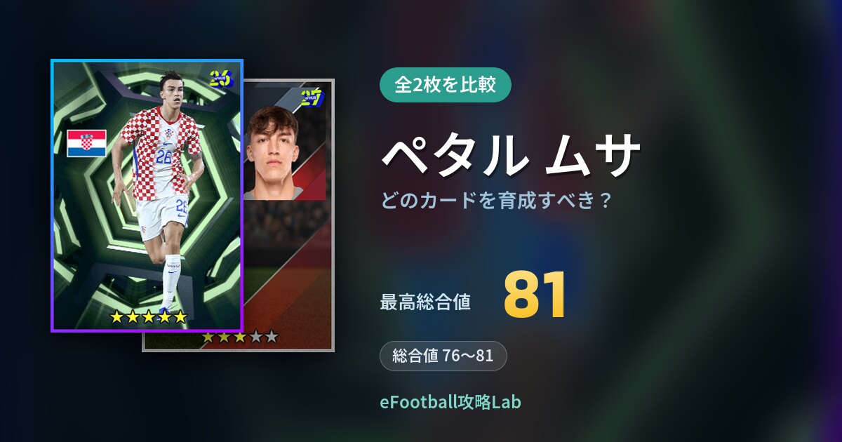 【イーフト】ペタル ムサはどのカードを育成すべき？全2枚を比較