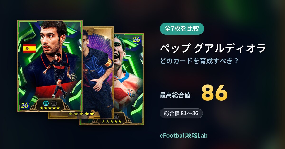 【イーフト】ペップ グアルディオラはどのカードを育成すべき？全7枚を比較