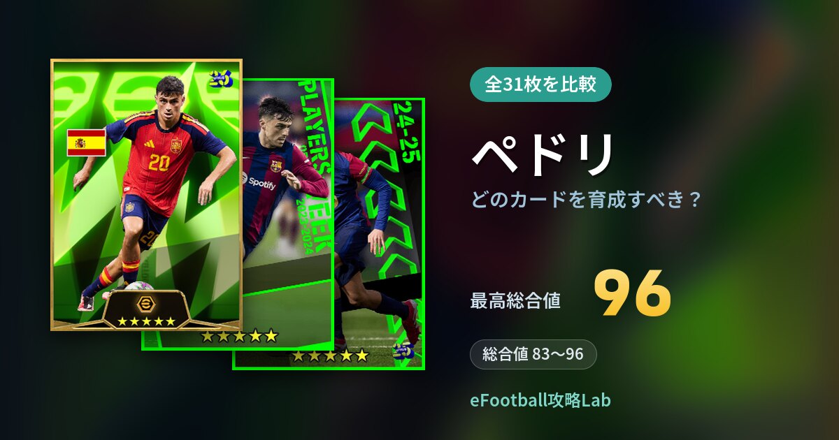 【イーフト】ペドリはどのカードを育成すべき？全31枚を比較