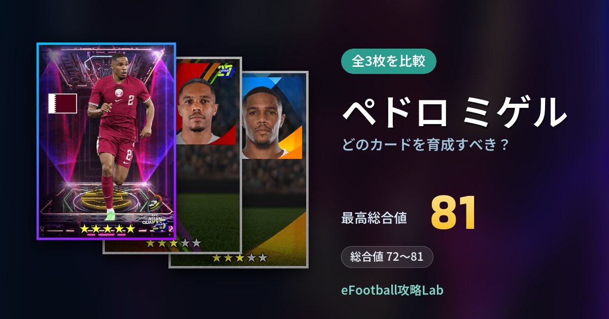 【イーフト】ペドロ ミゲルはどのカードを育成すべき?全3枚を比較