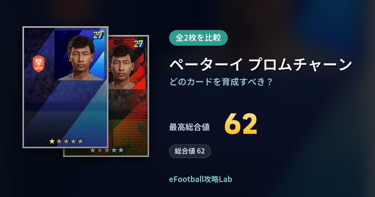【イーフト】ペーターイ プロムチャーンの育成カード比較（全2枚）