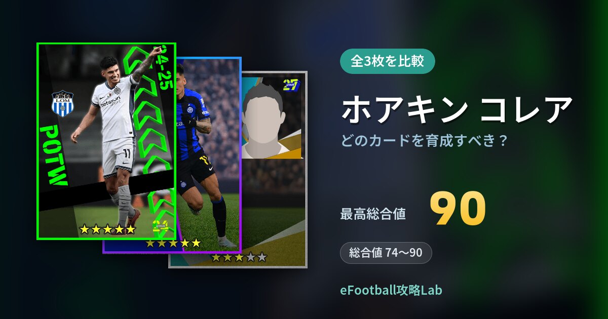 【イーフト】ホアキン コレアはどのカードを育成すべき？全3枚を比較