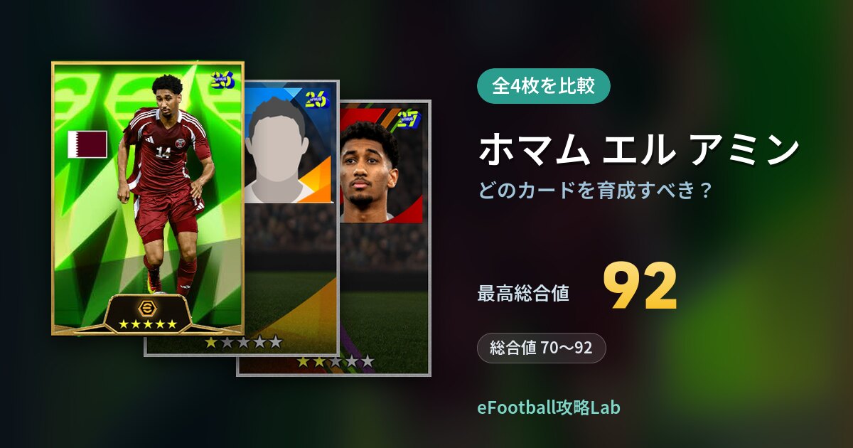 【イーフト】ホマム エル アミンはどのカードを育成すべき？全4枚を比較