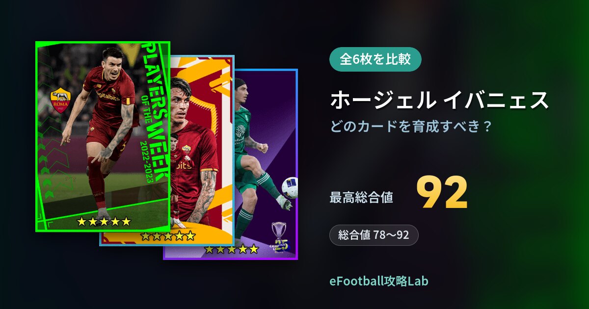 【イーフト】ホージェル イバニェスはどのカードを育成すべき？全6枚を比較