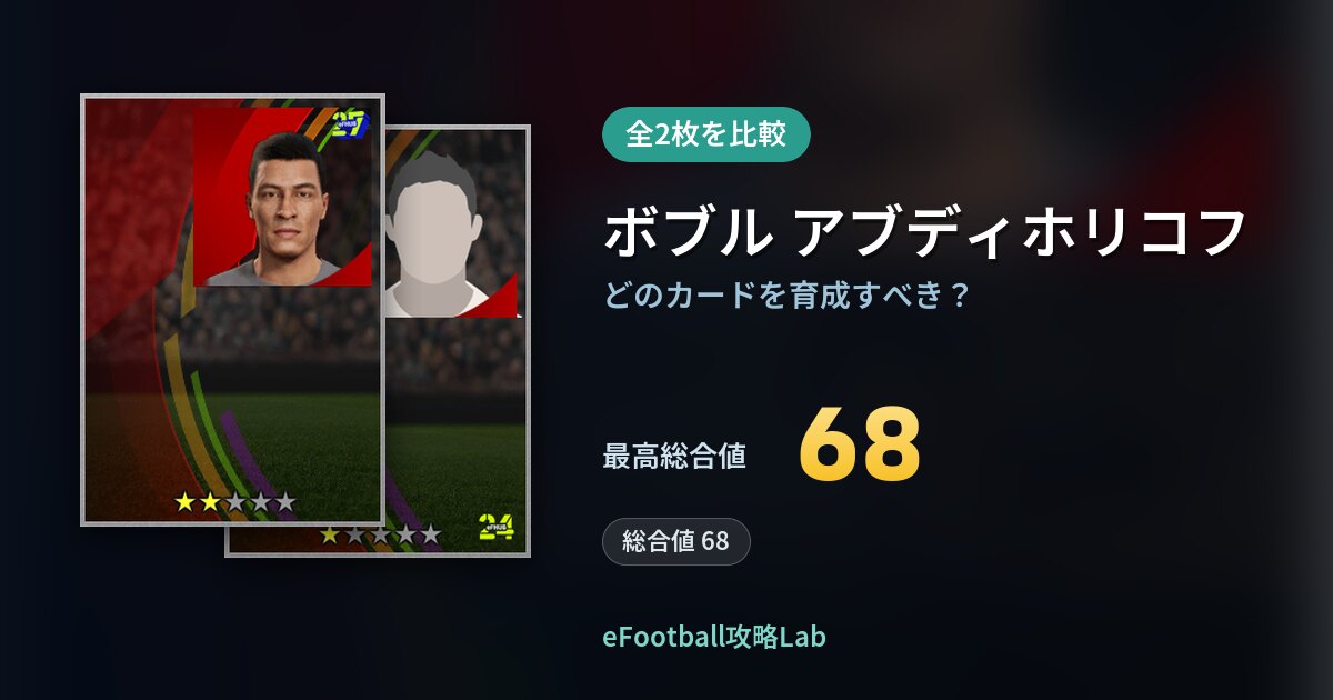 【イーフト】ボブル アブディホリコフはどのカードを育成すべき？全2枚を比較