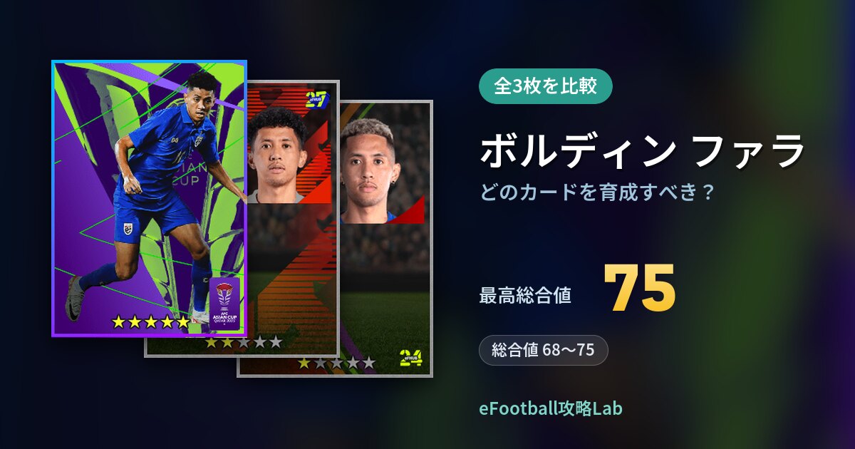 【イーフト】ボルディン ファラはどのカードを育成すべき?全3枚を比較