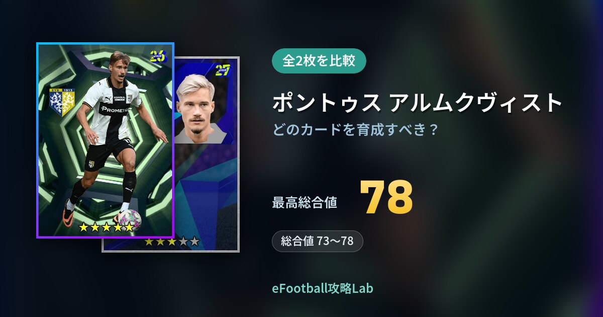 【イーフト】ポントゥス アルムクヴィストの育成カード比較（全2枚）