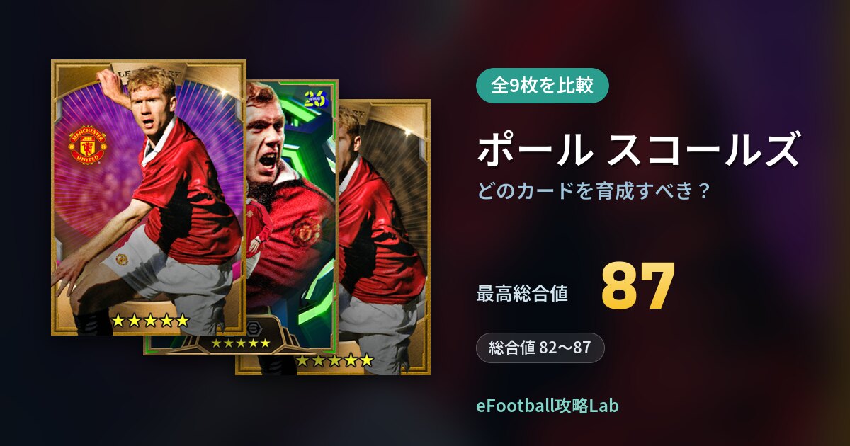 【イーフト】ポール スコールズはどのカードを育成すべき？全9枚を比較
