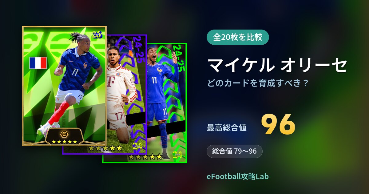 【イーフト】マイケル オリーセはどのカードを育成すべき？全20枚を比較