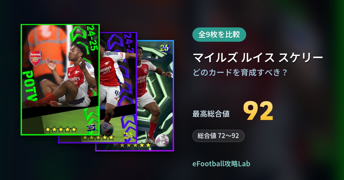 【イーフト】マイルズ ルイス スケリーの育成カード比較（全9枚）