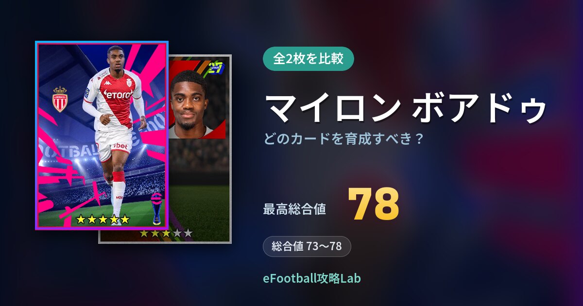 【イーフト】マイロン ボアドゥはどのカードを育成すべき？全2枚を比較