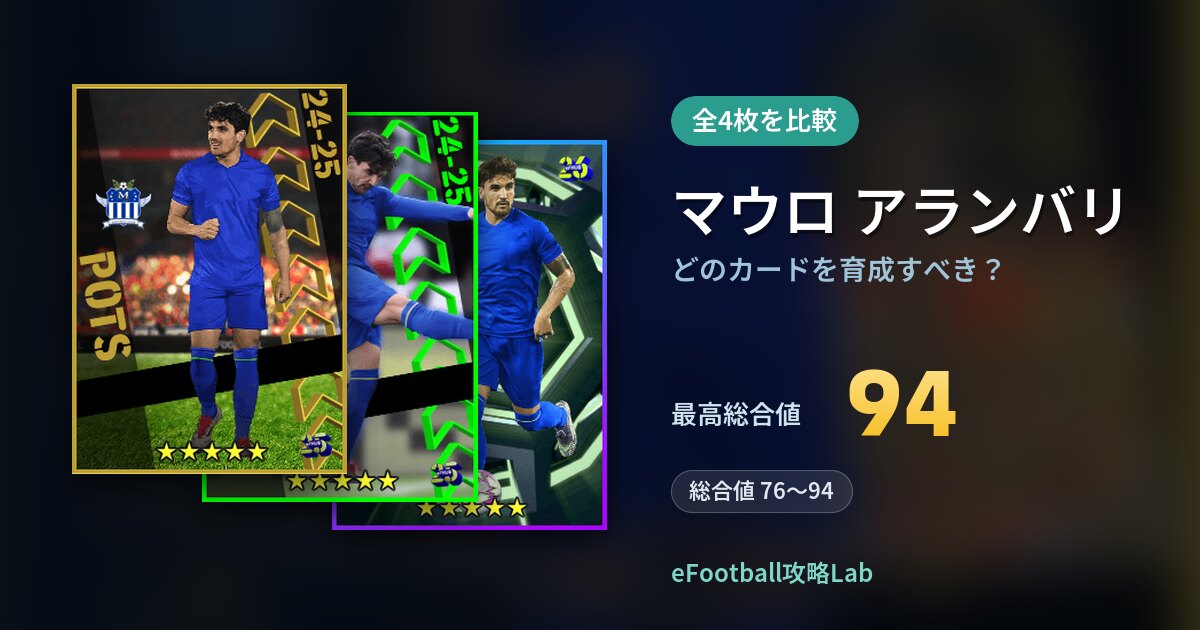 【イーフト】マウロ アランバリはどのカードを育成すべき？全4枚を比較