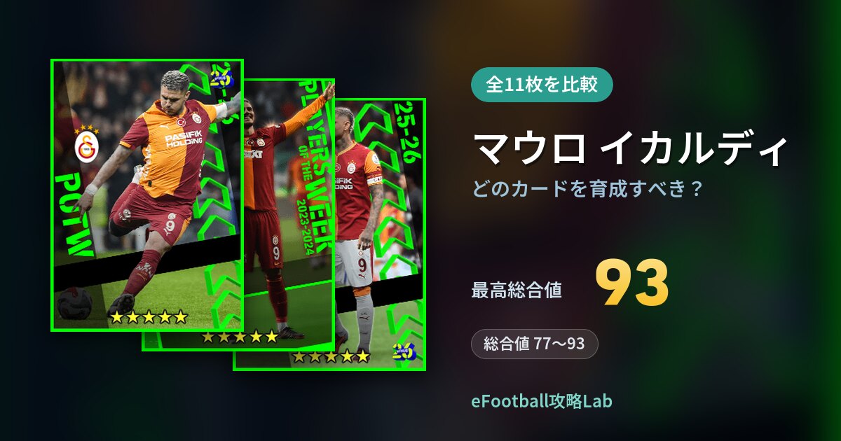 【イーフト】マウロ イカルディはどのカードを育成すべき？全11枚を比較