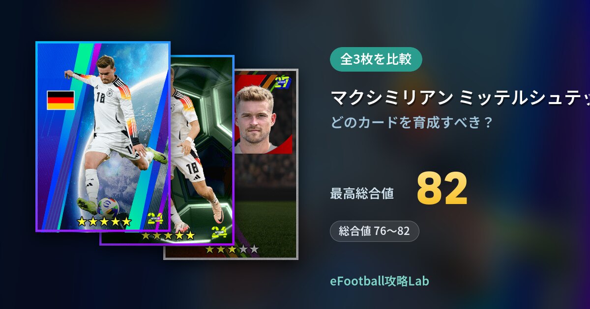 【イーフト】マクシミリアン ミッテルシュテットの育成カード比較（全3枚）