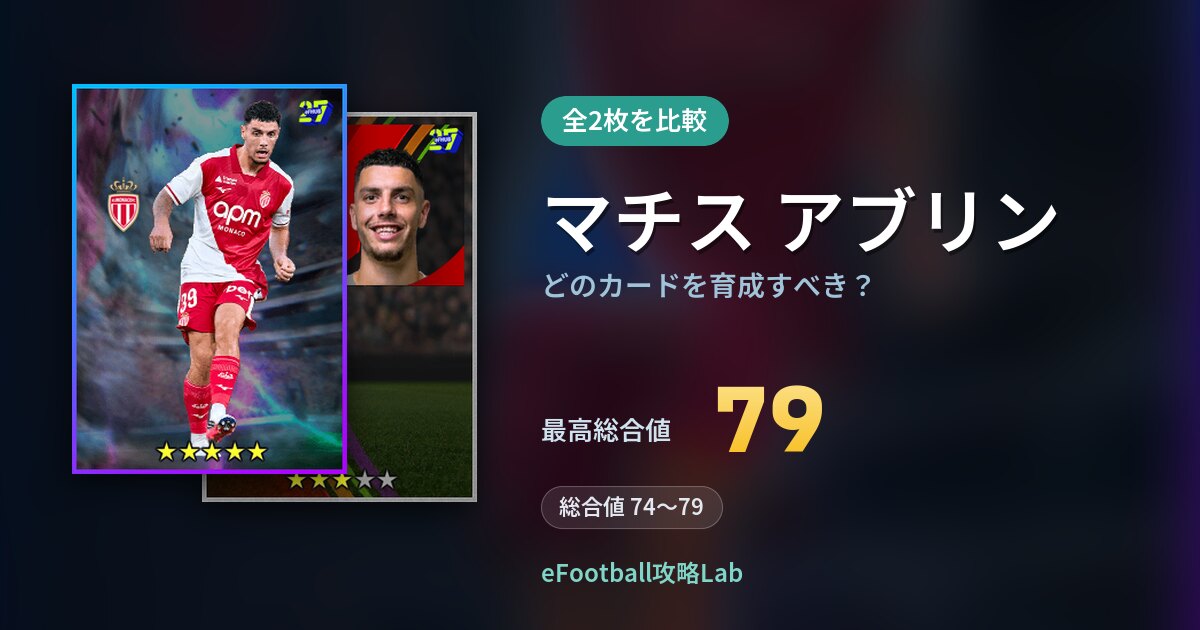 【イーフト】マチス アブリンはどのカードを育成すべき？全2枚を比較