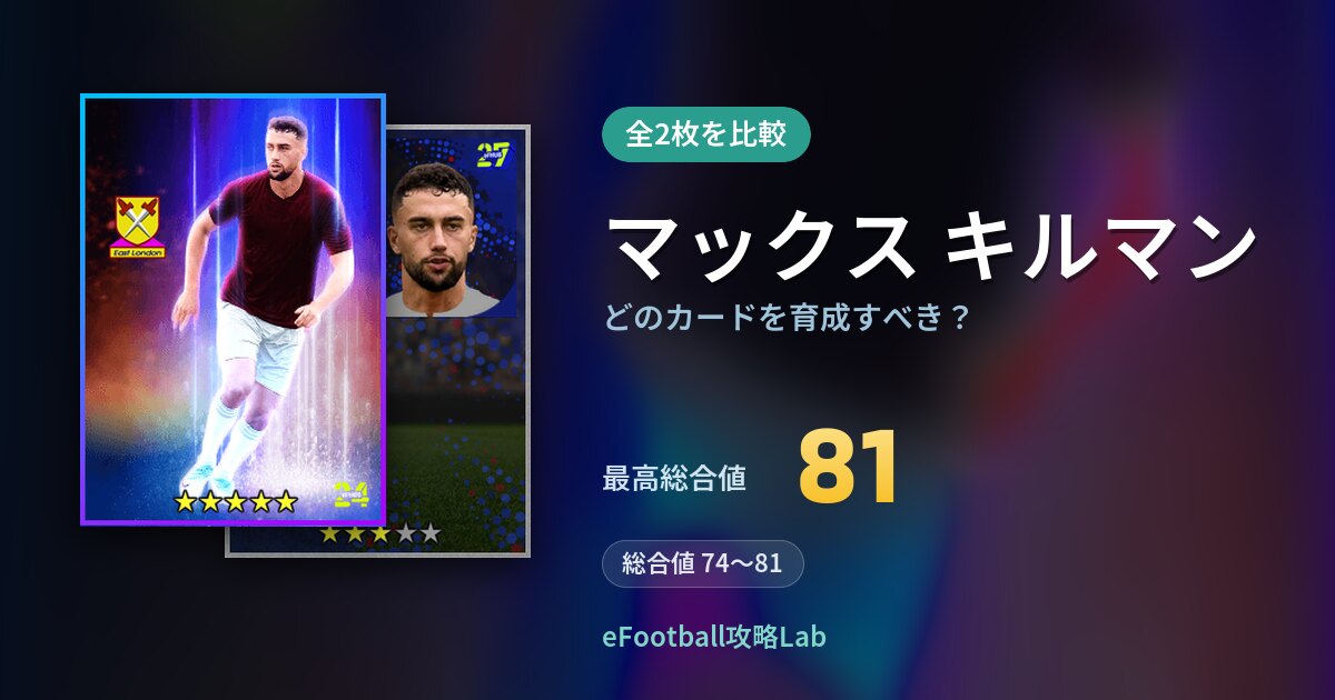 【イーフト】マックス キルマンはどのカードを育成すべき？全2枚を比較