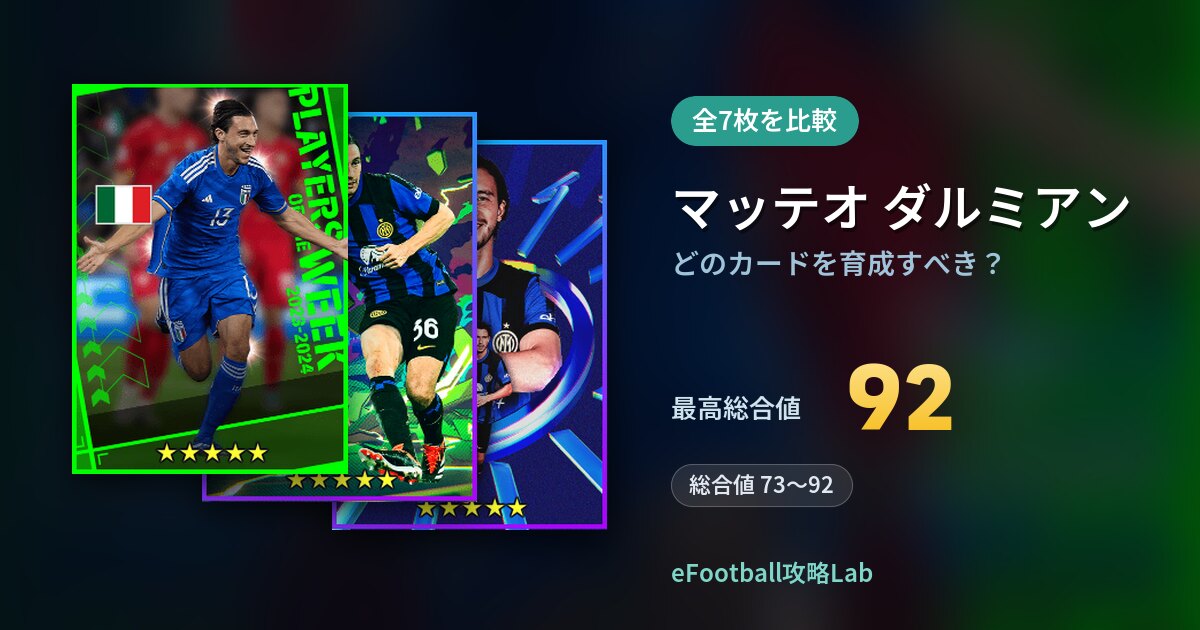 【イーフト】マッテオ ダルミアンはどのカードを育成すべき?全7枚を比較