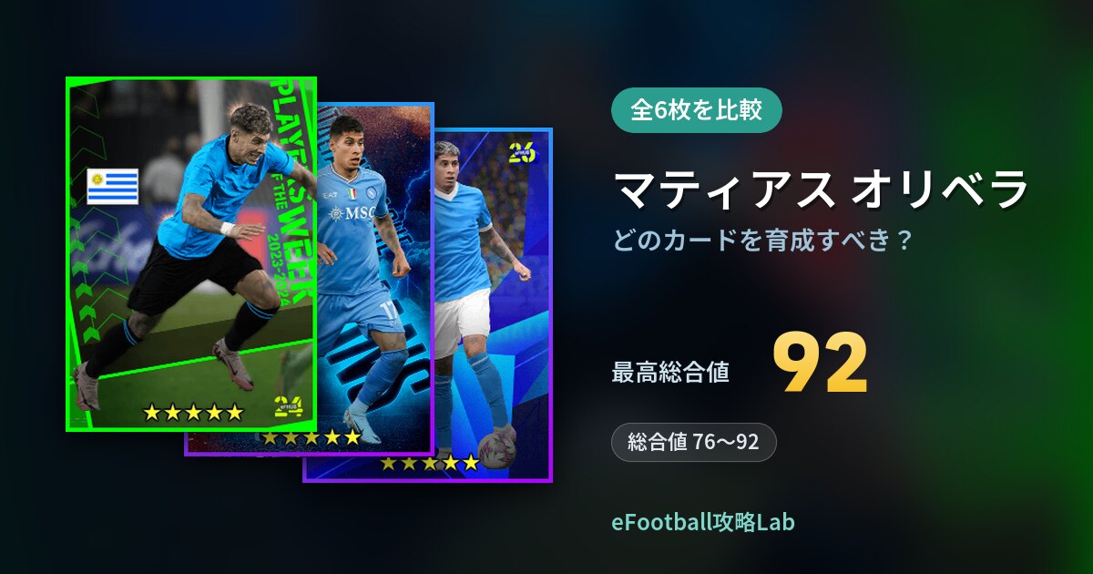 【イーフト】マティアス オリベラはどのカードを育成すべき？全6枚を比較