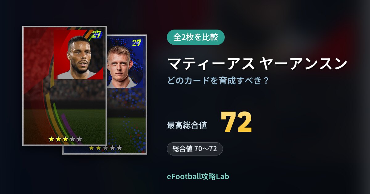 【イーフト】マティーアス ヤーアンスンの育成カード比較（全2枚）